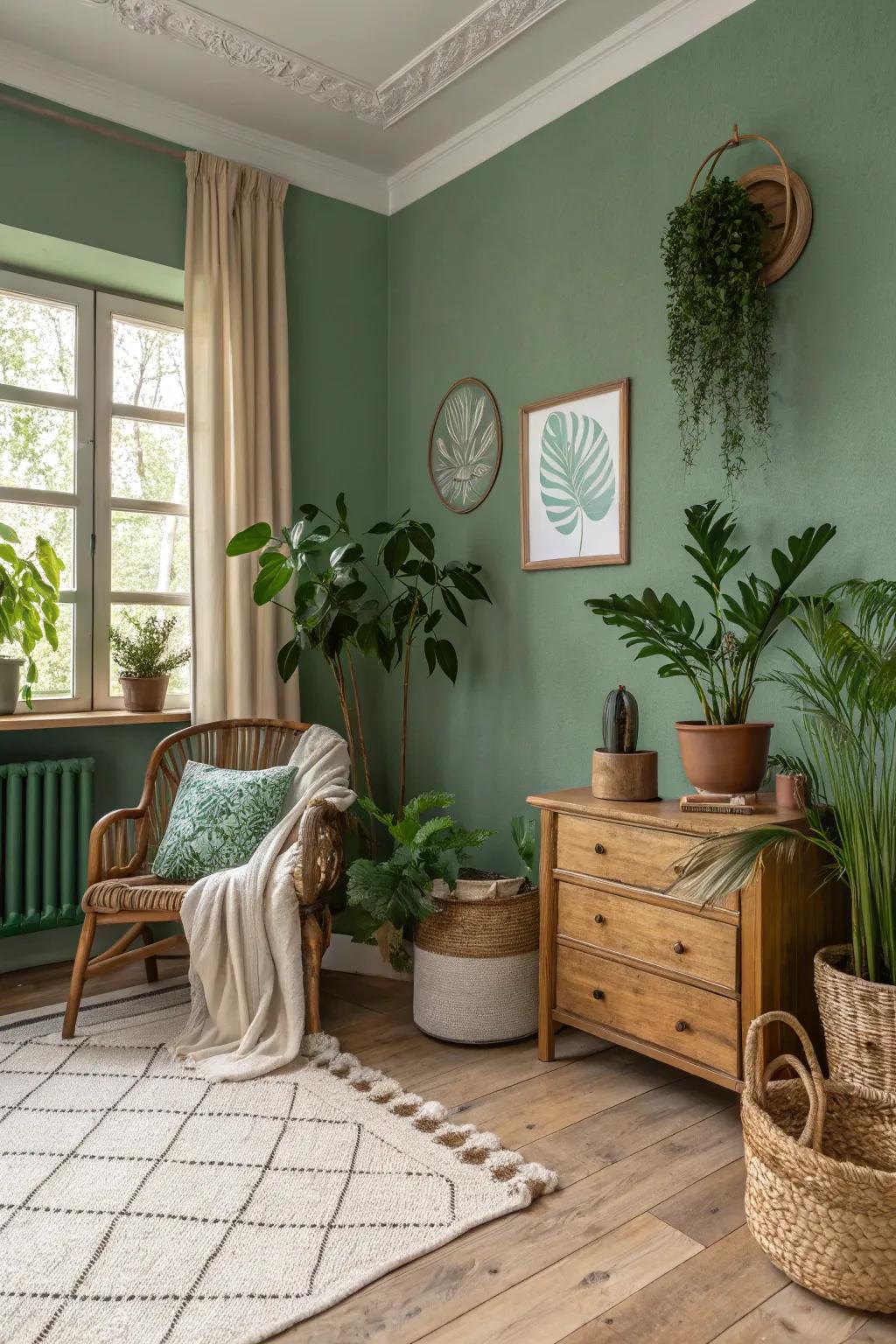 Subdued greens bring tranquility and a hint of nature indoors.