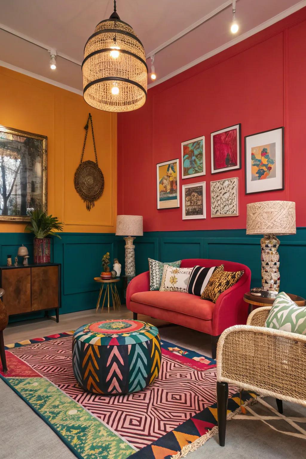 A vibrant room featuring daring and dynamic color selections.