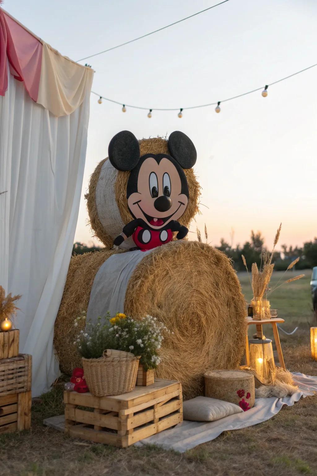 Impart joy upon everyone through hay bales adorned as beloved animated personas.