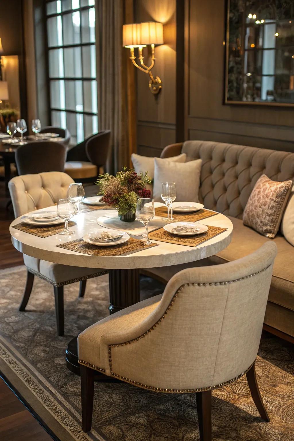 Unique seating appends comfort and panache.