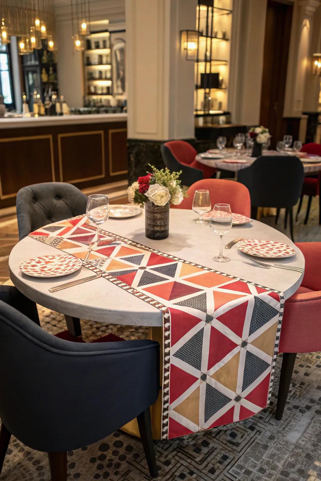 Geometric compositions infuse modern vitality into table arrangements.