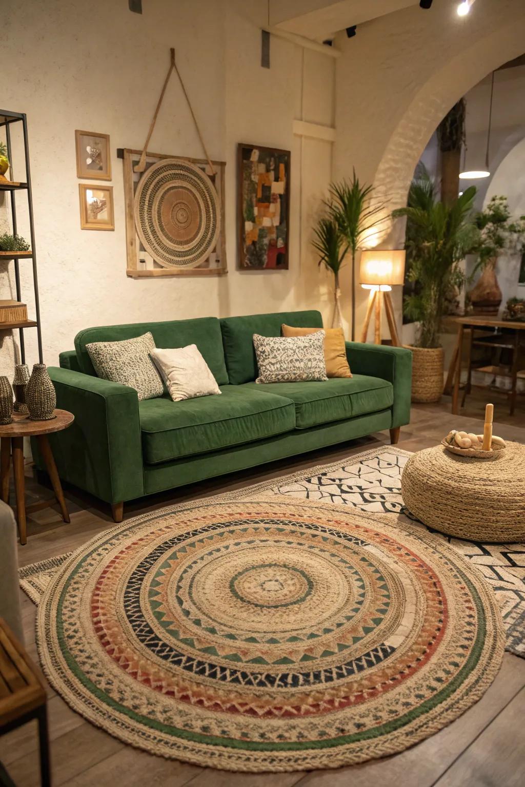 Layering rugs introduces texture and interest to your room.