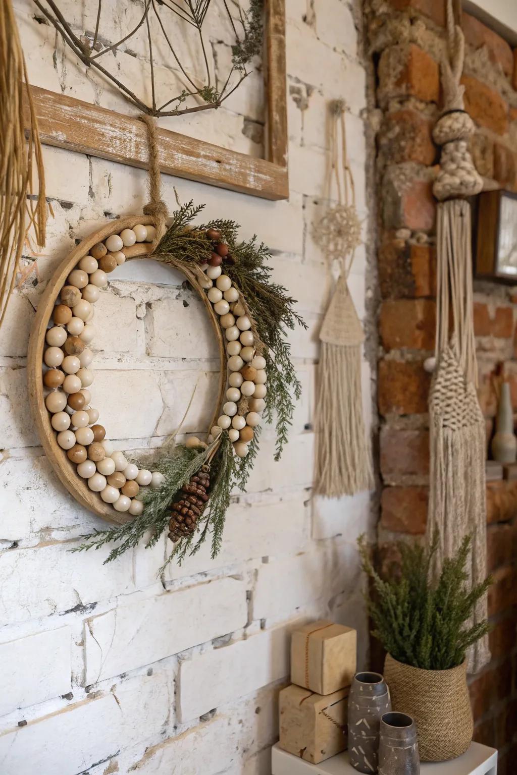 Homespun orbs infuse a boho-chic flair into this wreath.