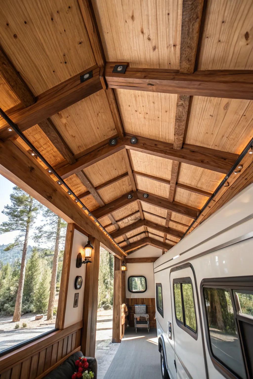 Timber supports incorporate architectural depth and interest into your RV.