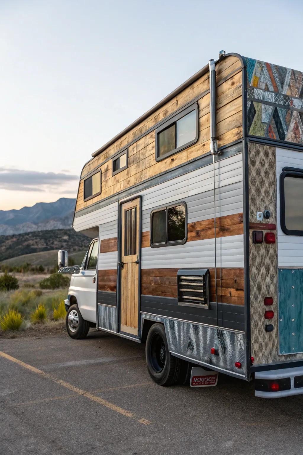 Mixed material siding creates a bold and eclectic look for your RV.