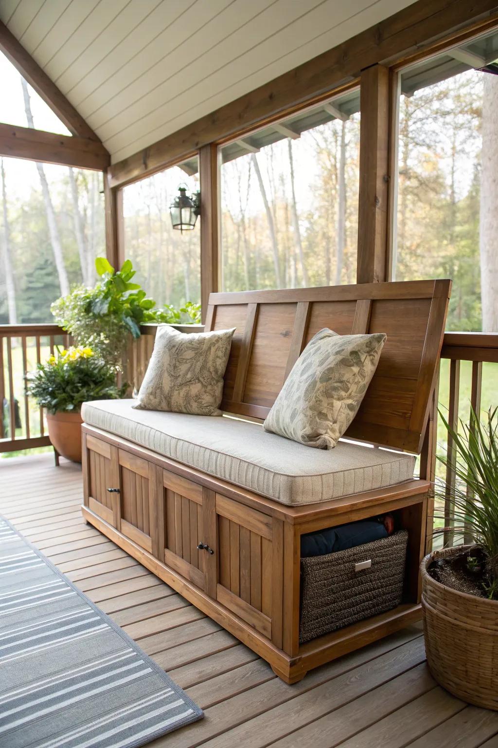 A storage bench offers both seating and storage solutions.