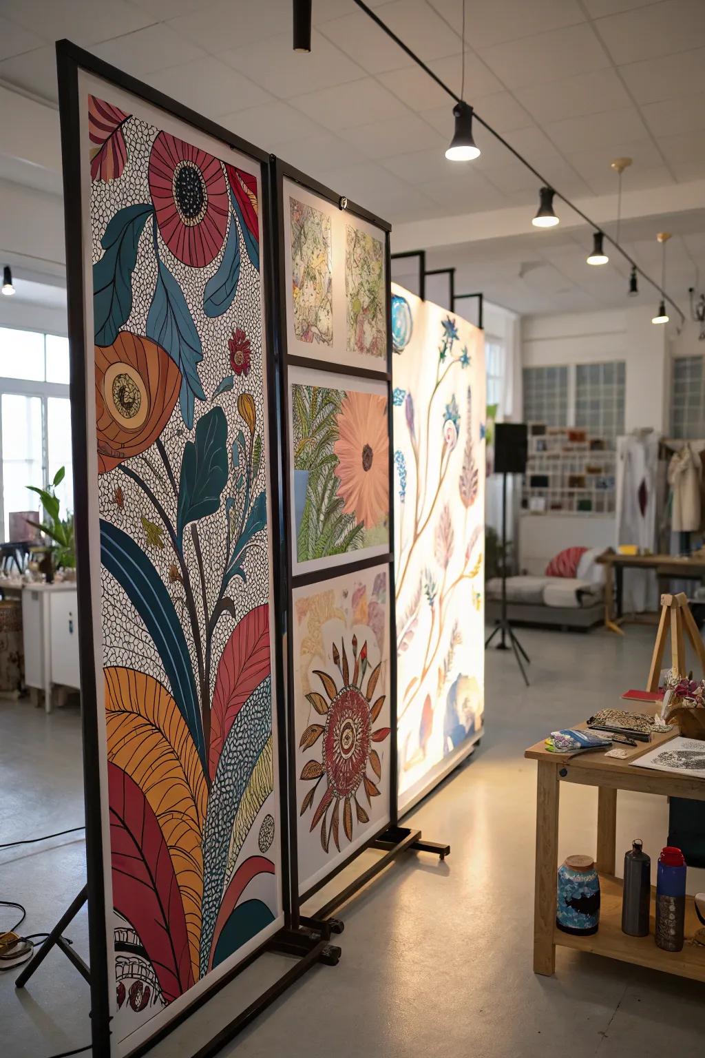 Bespoke artistic designs transmute screen walls into unique art pieces.