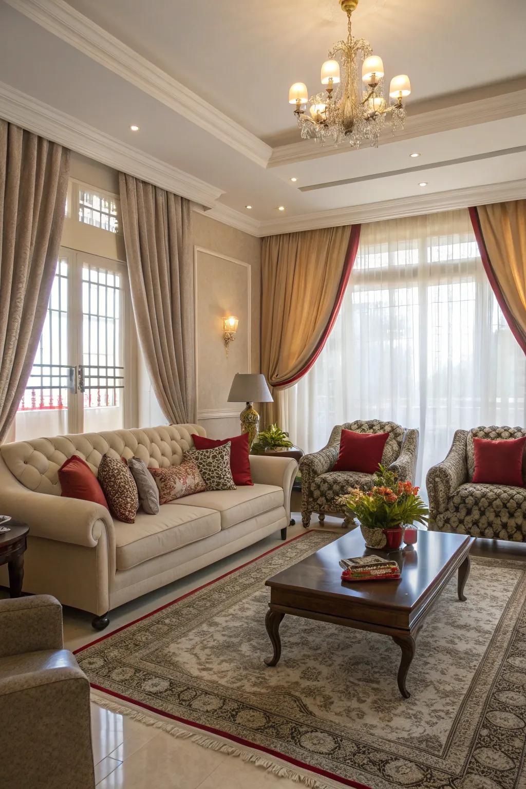 Balance formality and comfort with separate living zones.