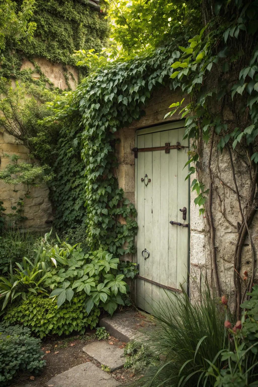 Latent pivots fashion a seamless, mysterious garden entry.