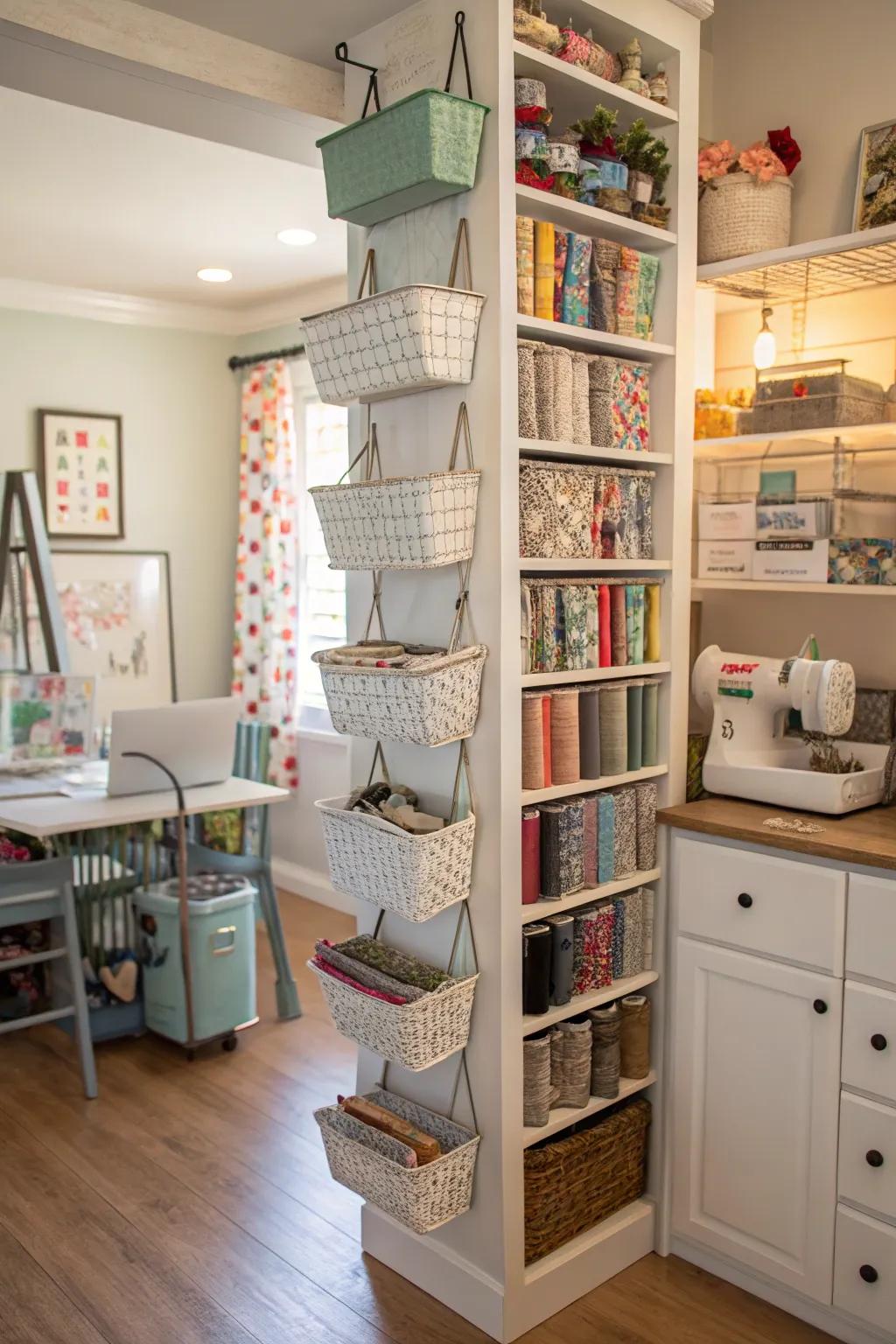 Vertical storage optimizes area efficiency.