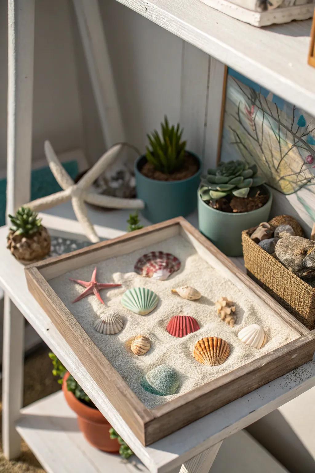 A seashell ocean box with coastal charm.