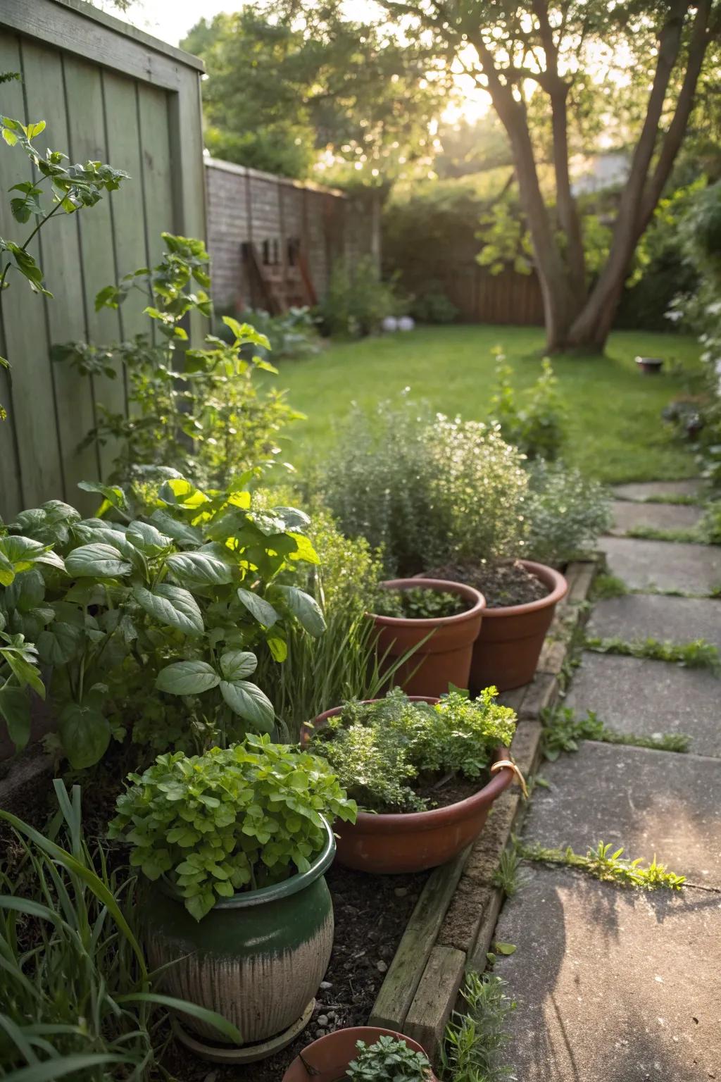 An herb garden proffers fresh savors and a delightful scent.