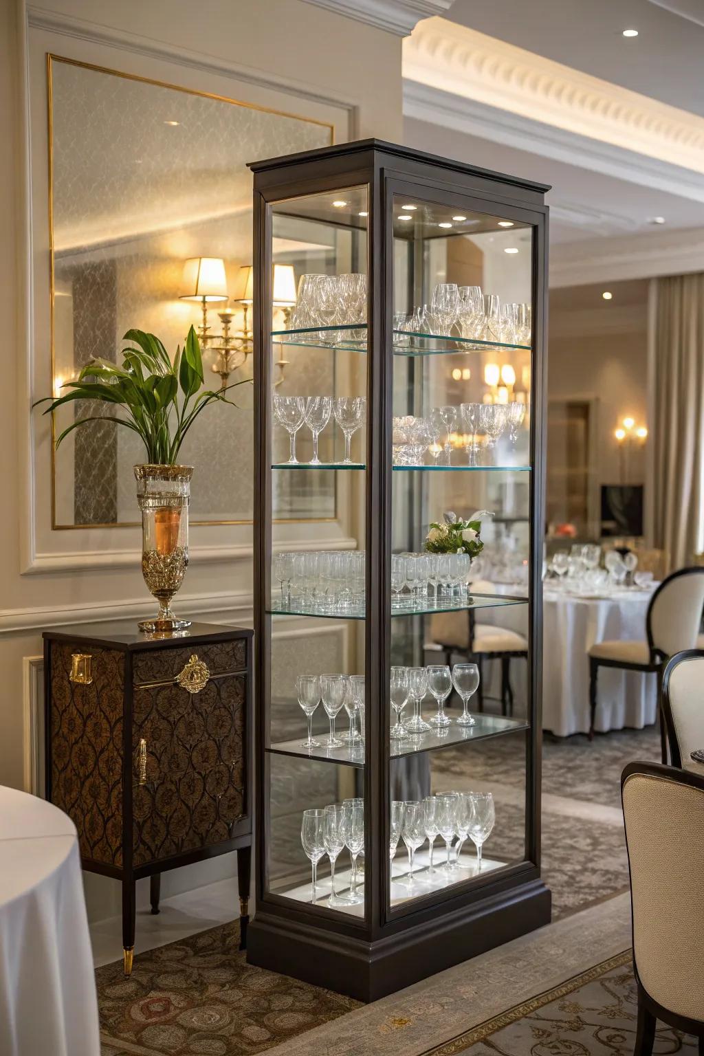 An elegant victual domain showcasing a vitreous repository presenting a commemorative glass assortment.