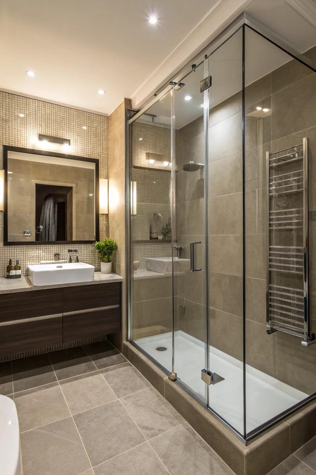 Enclosures made of tinted glass offer seclusion with a fashionable twist.