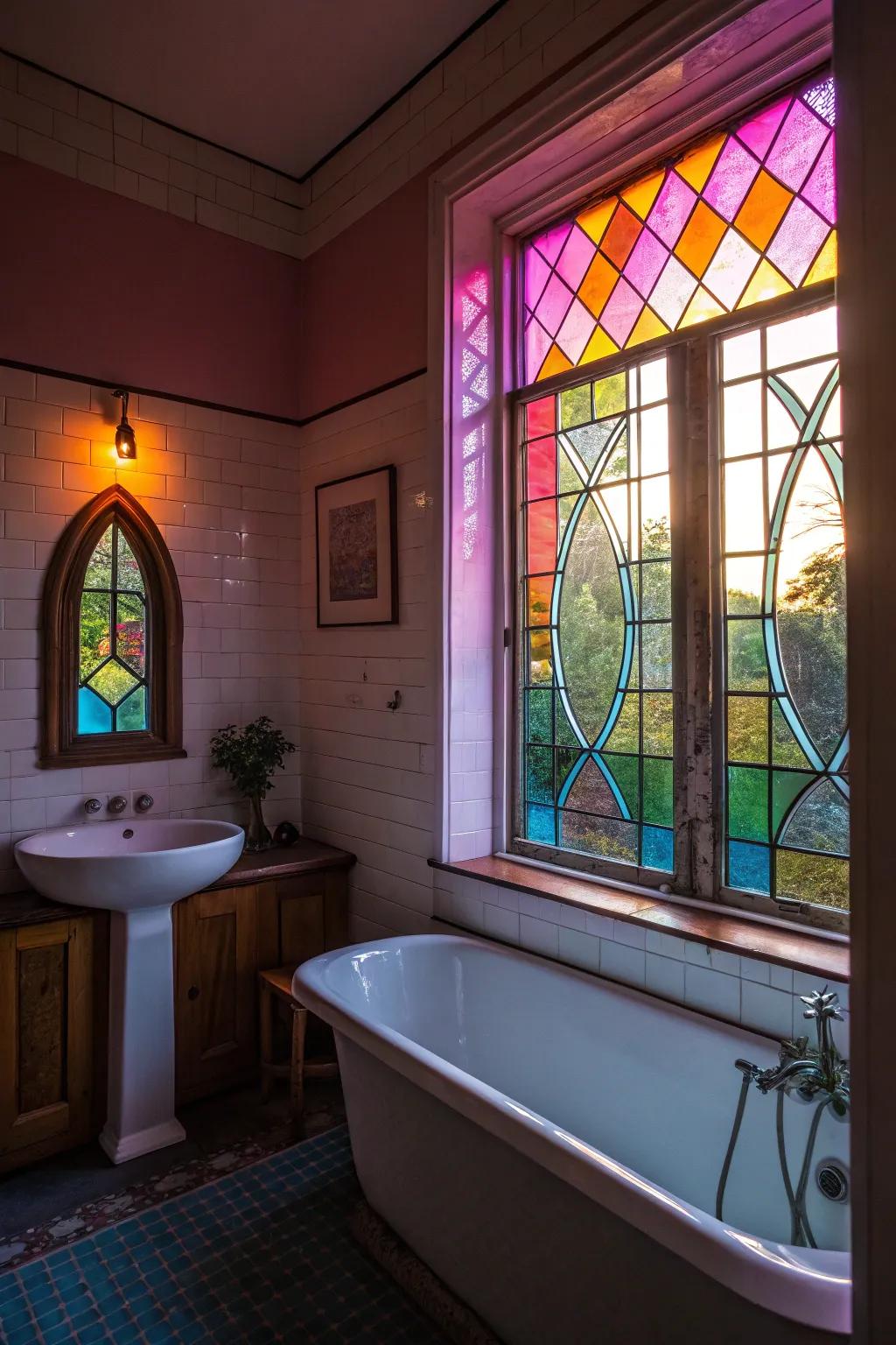 Colored glass adds colorful artistry to your shower lighting.