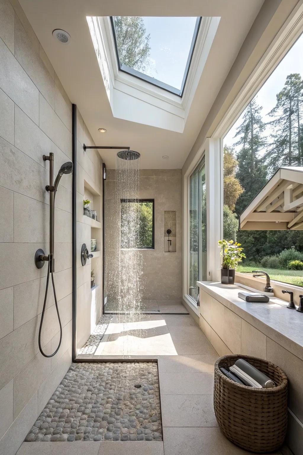 Skylights light up your shower using natural, inviting light.