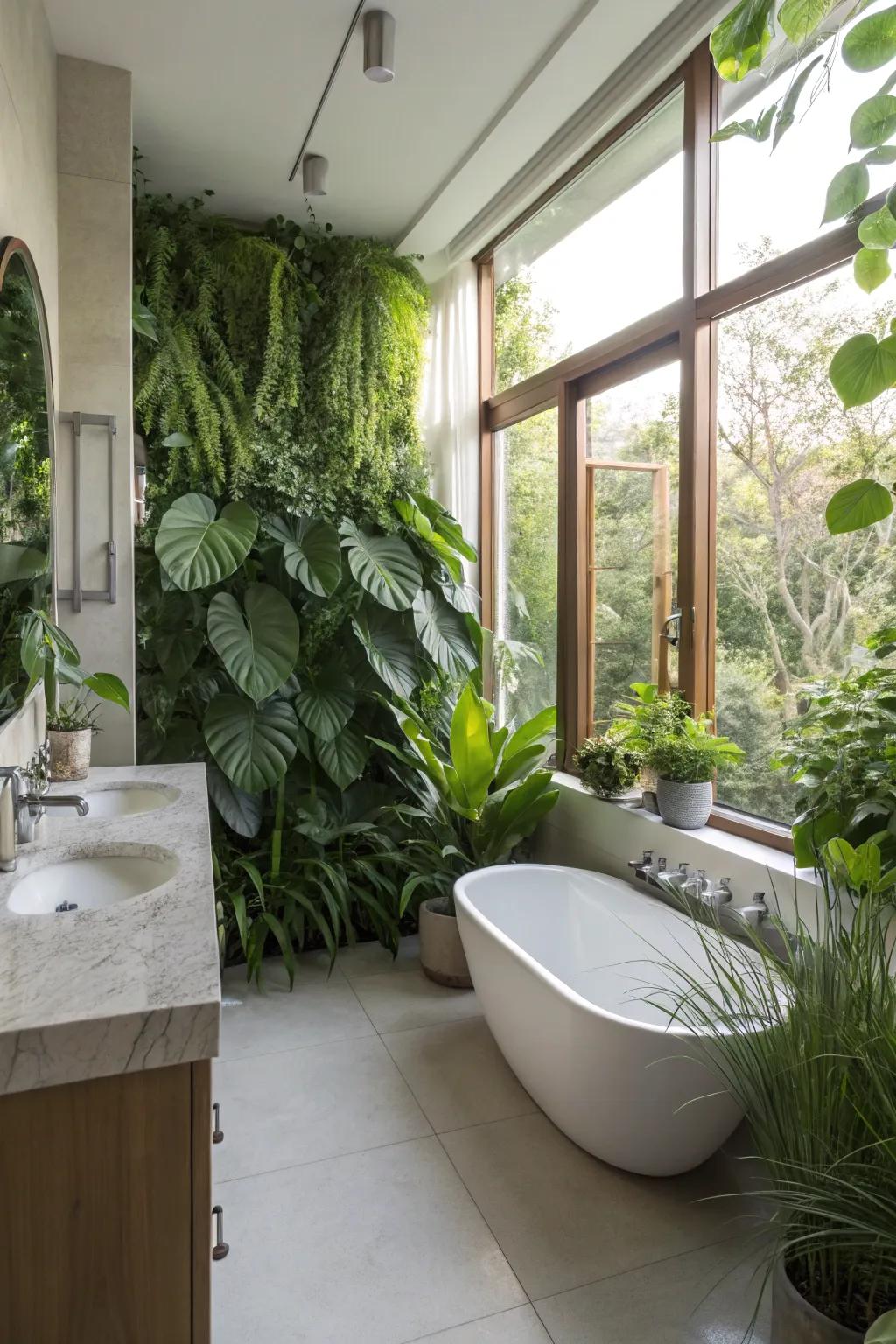Nature meets design in this refreshing washing space.
