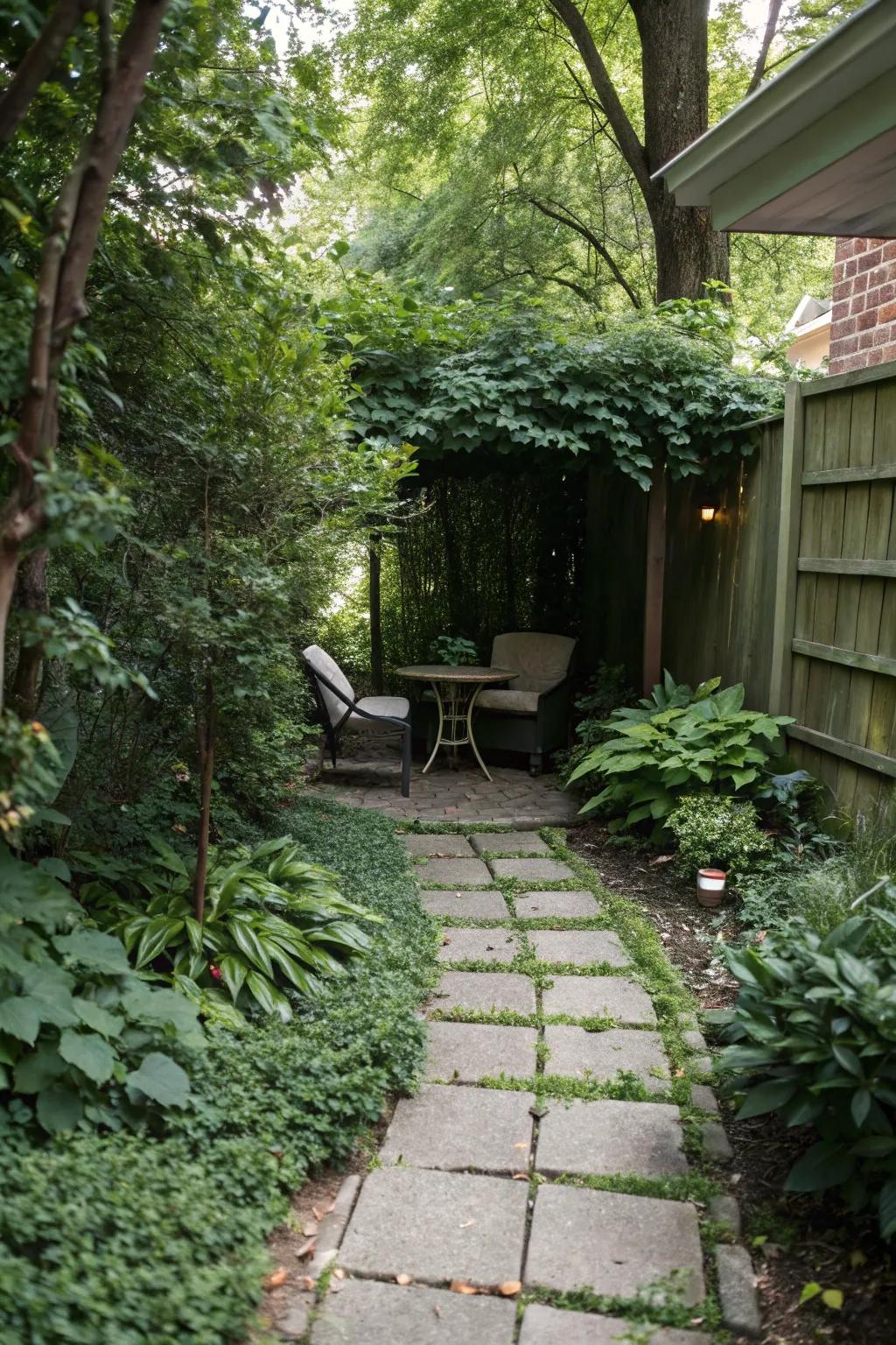 Secret garden corners add mystery and charm to your side yard.