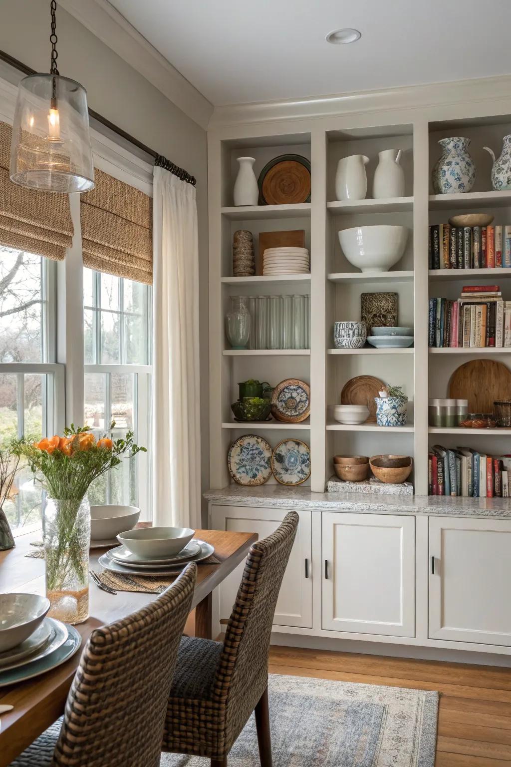 Upright storage combines functionality with decorative appeal.