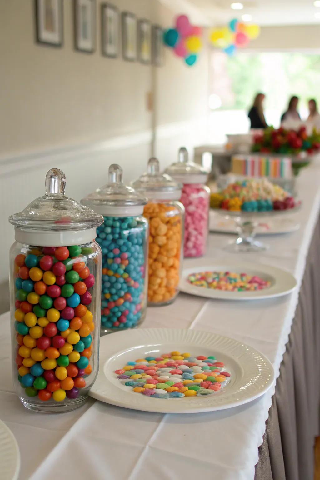 Confection vessels offering a sweet and colorful centerpiece alternative.