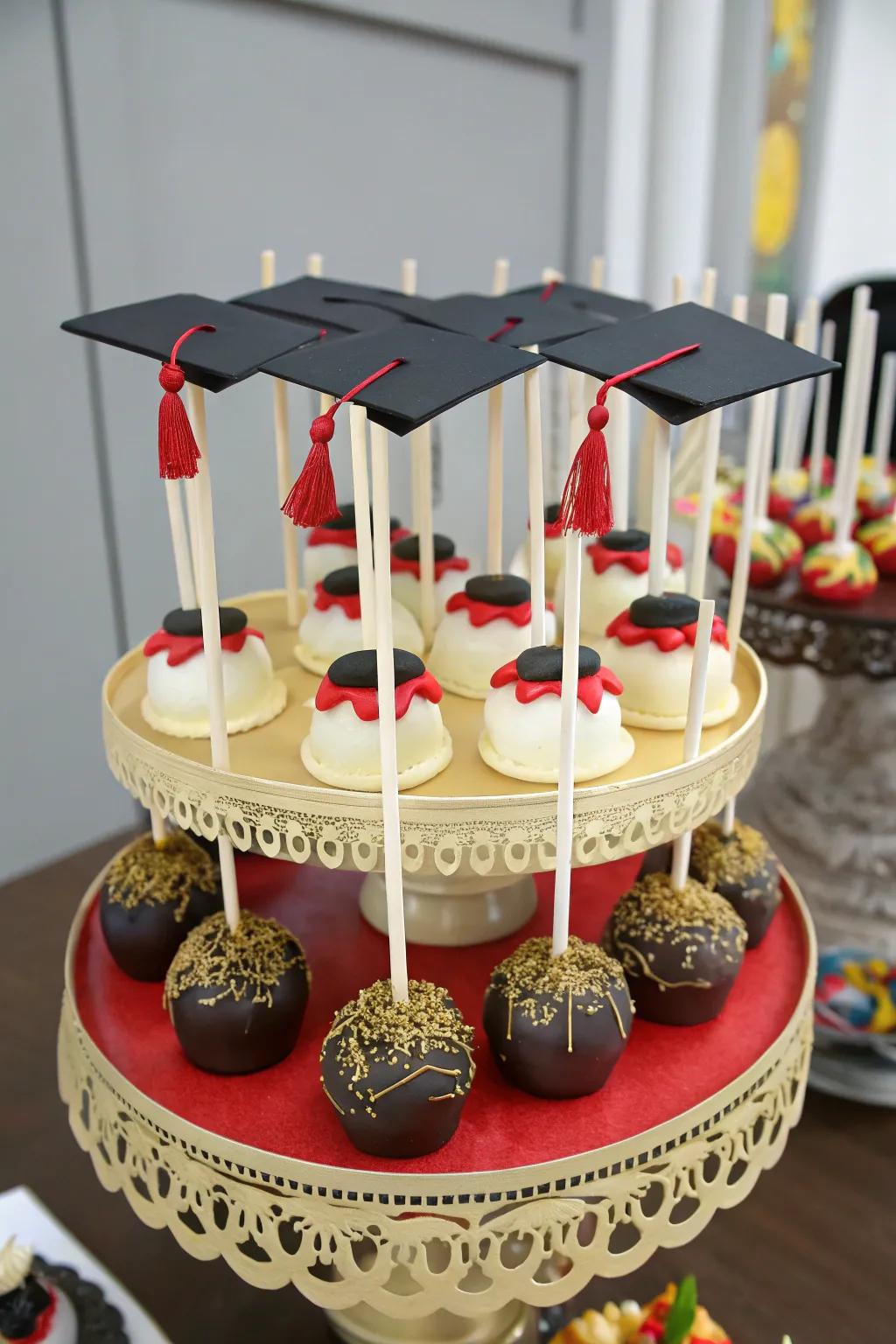 Endearing graduation style cake spheres incorporating charm to the celebration.