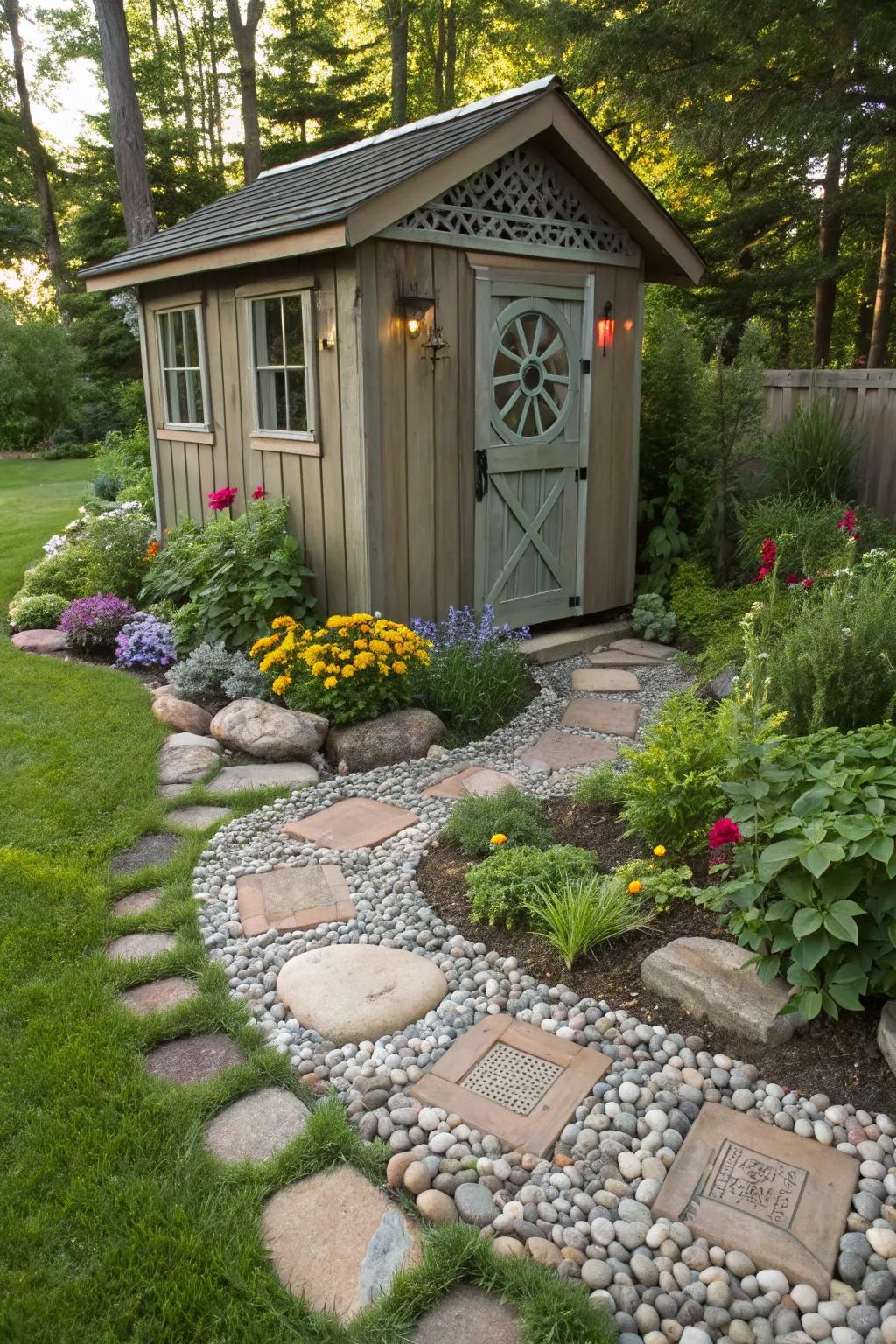 Artistic stones can enrich your shed's landscape with texture and allure.