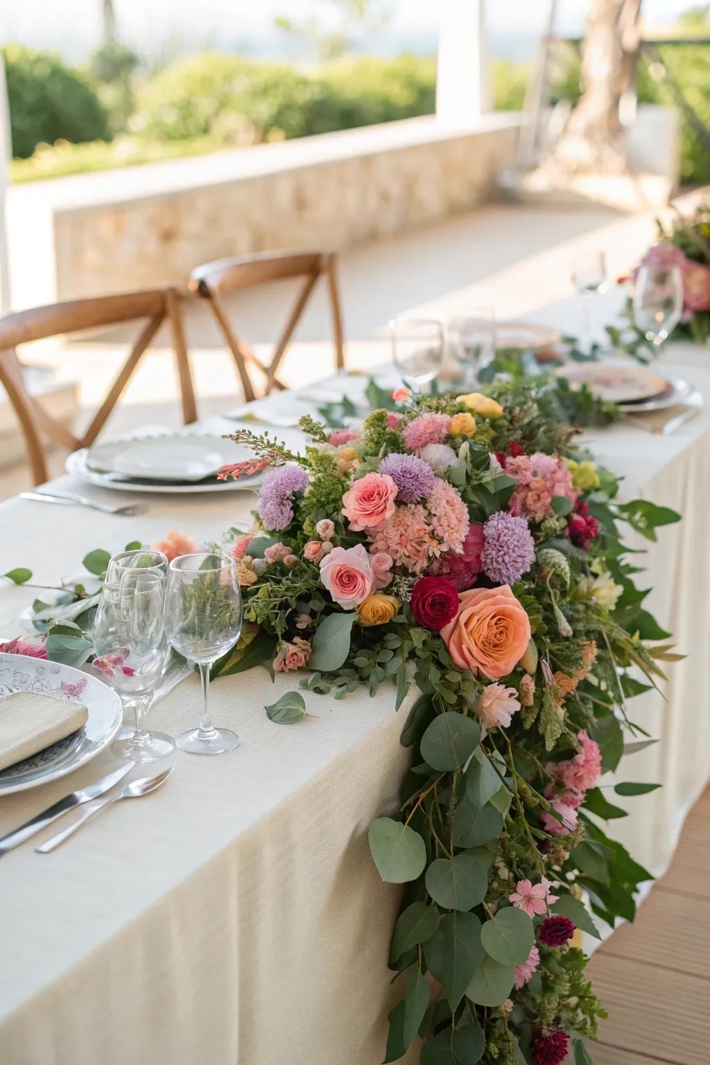 DIY floral garlands add a lush and vibrant touch to the setting.