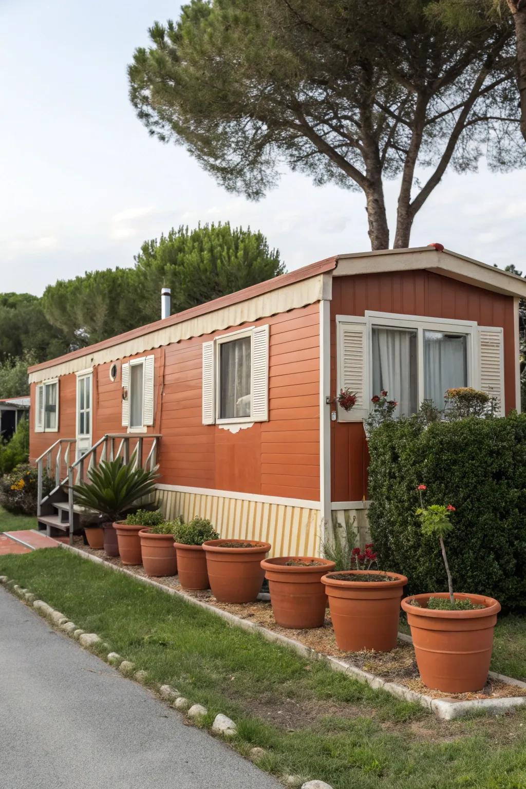 Warm earthenware infuses your mobile home with cozy, global charm.