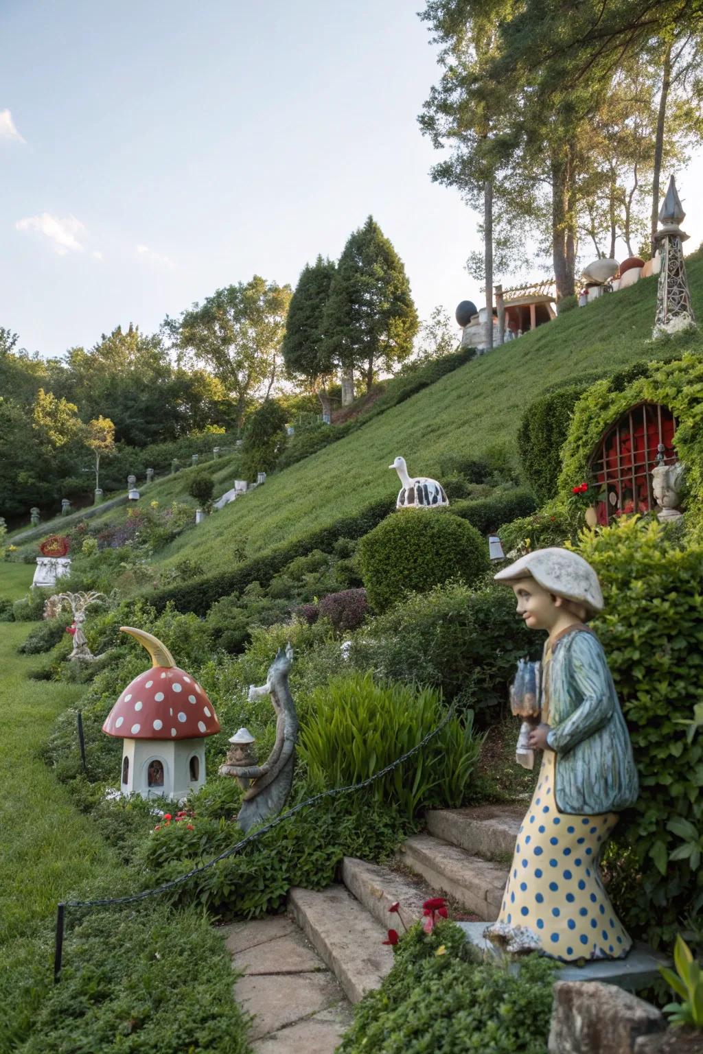 Creative sculptures add a sense of character to this imaginative slope.