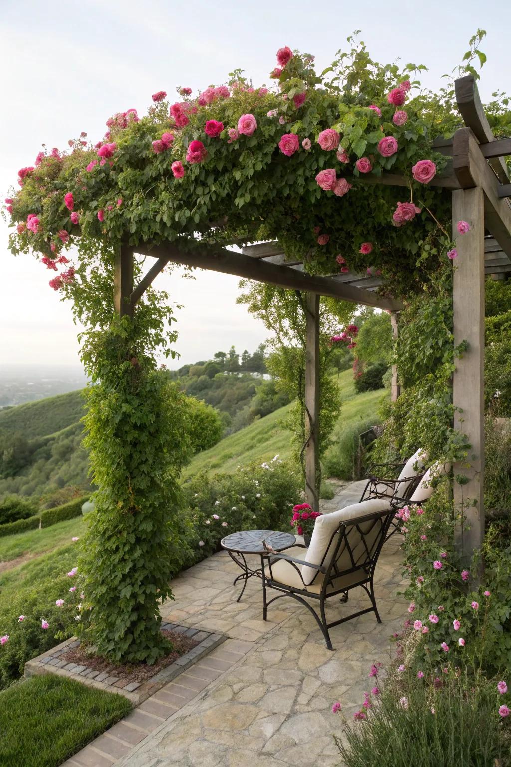 Garden arches create cool, welcoming spaces.