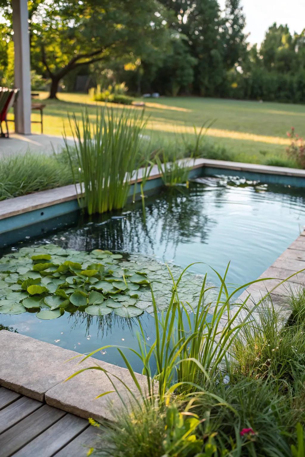 An innovative natural pool with eco-friendly cleaning.