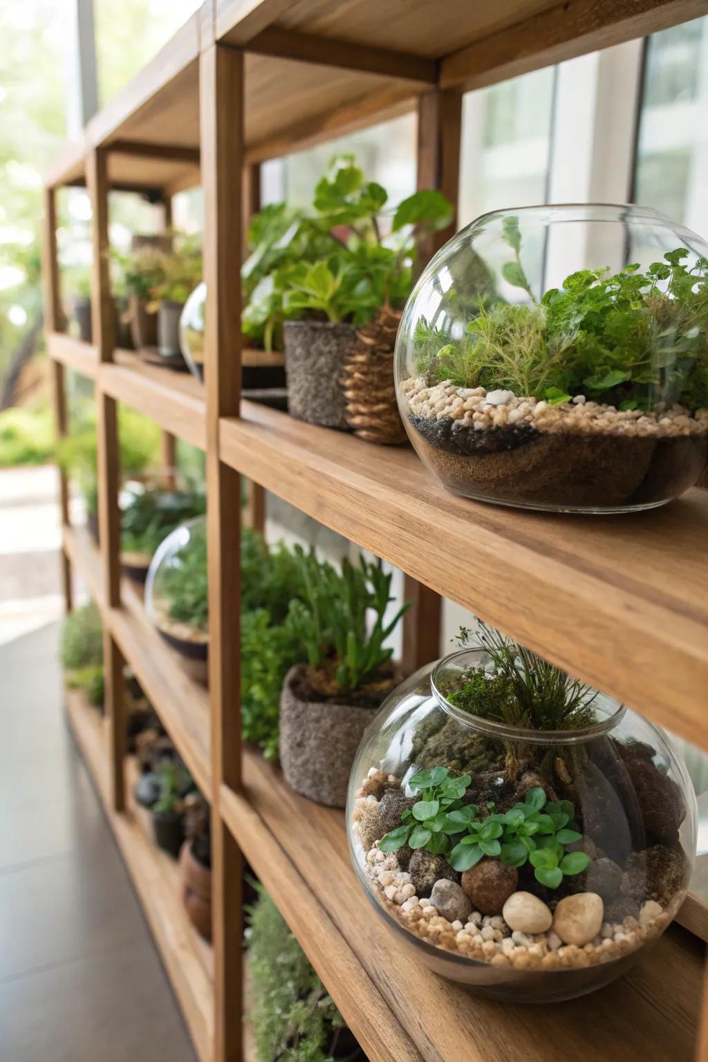 Tiny terrariums adding a touch of nature to any space.