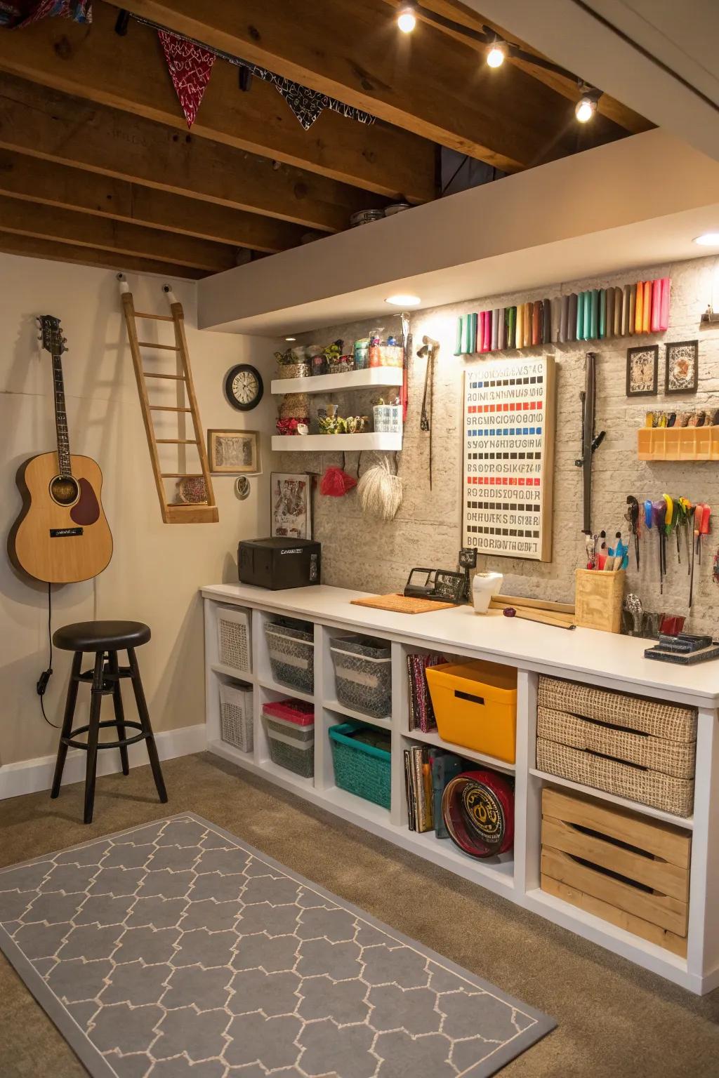 Design a dedicated area for your passions in the basement.
