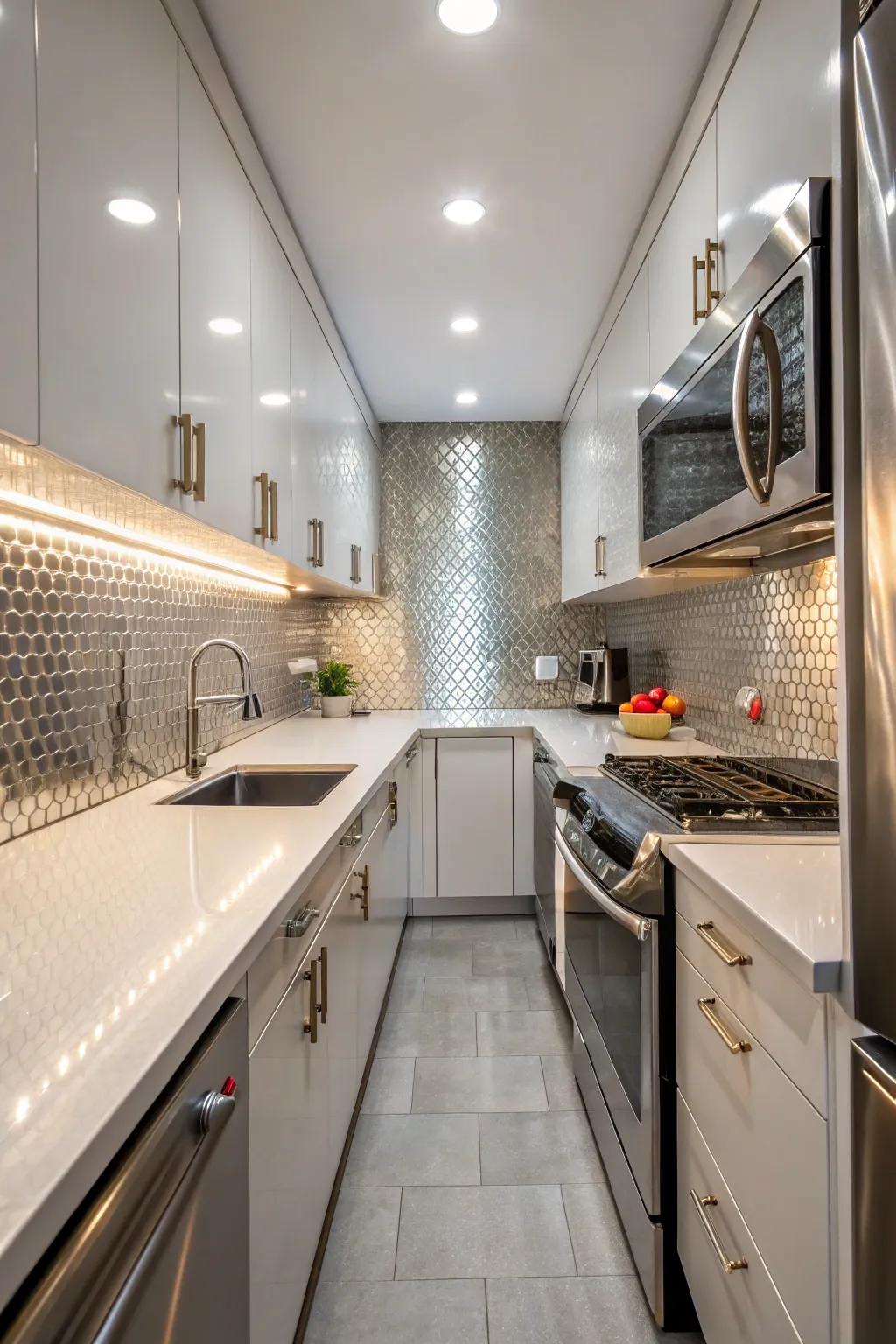 A bold backsplash enhances dimensionality and vibrancy.