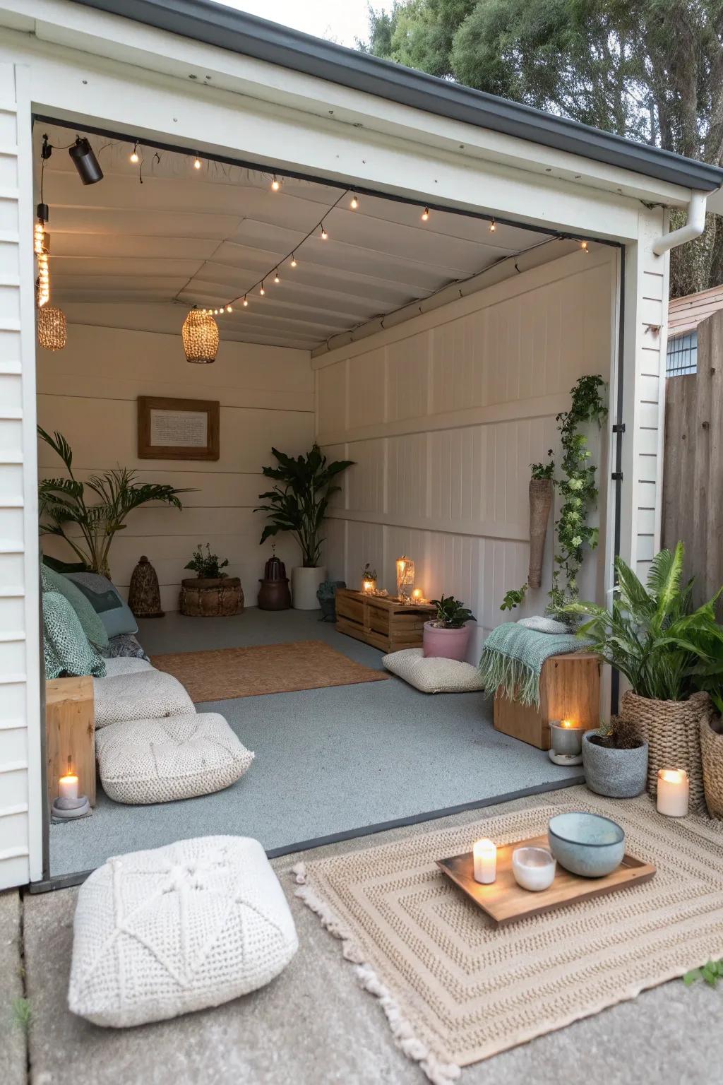 A small garage provides a calm meditation getaway.