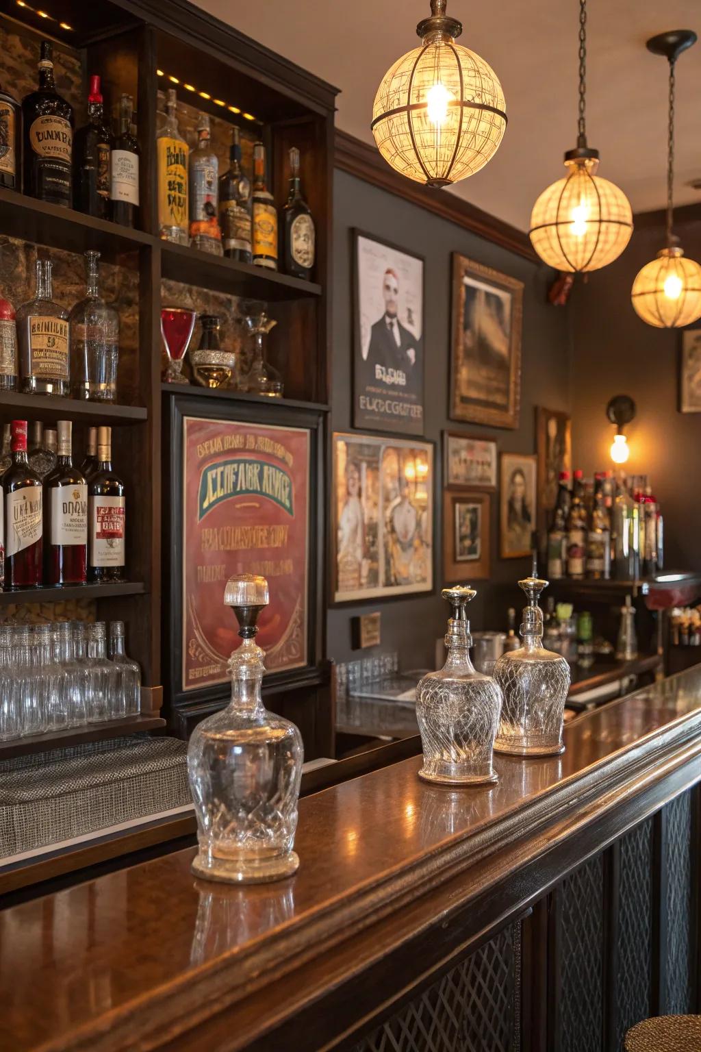 Old elements bring a feeling of the past to your home bar.