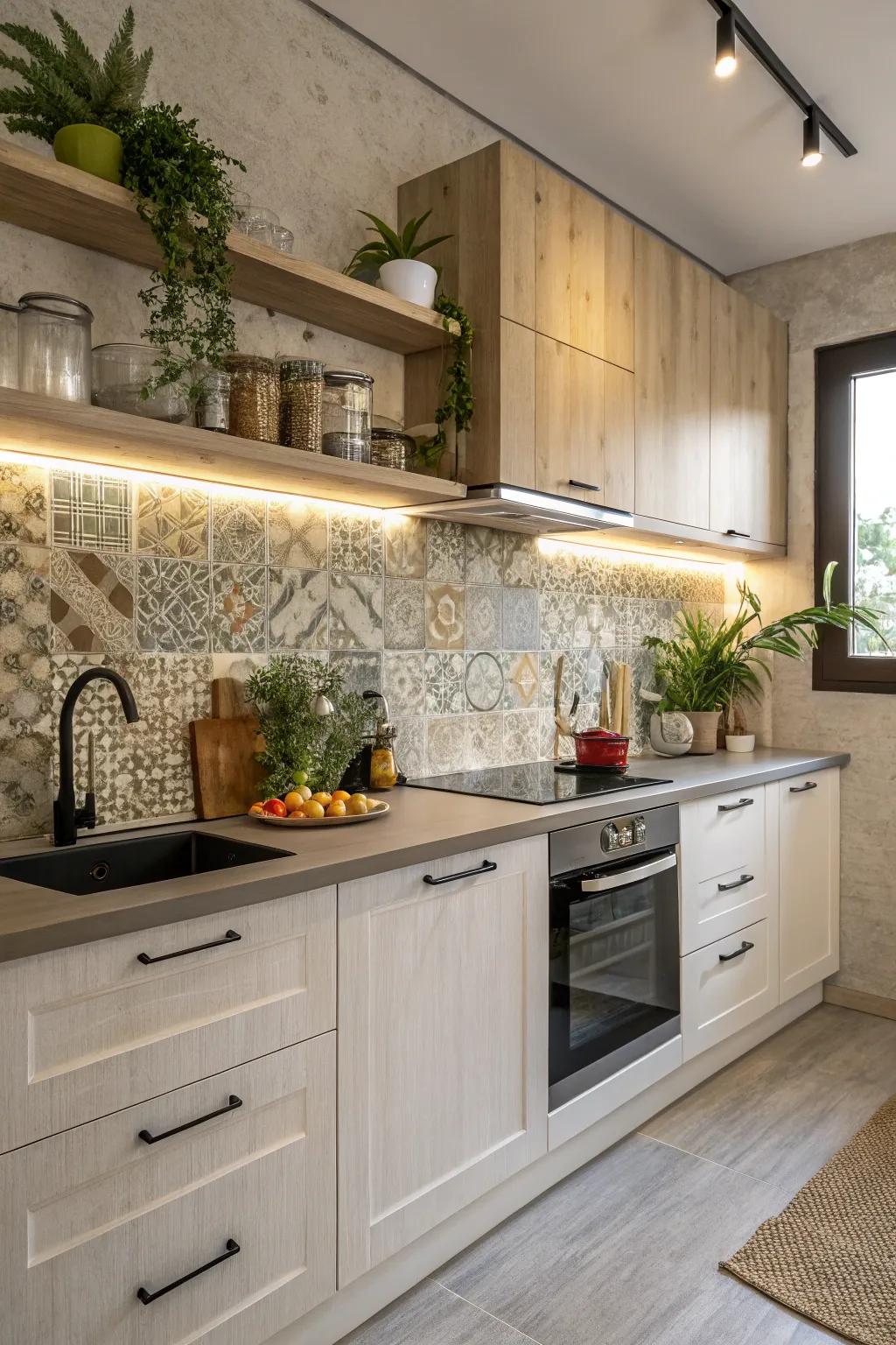 Go eco-friendly using a backsplash produced from recycled materials.