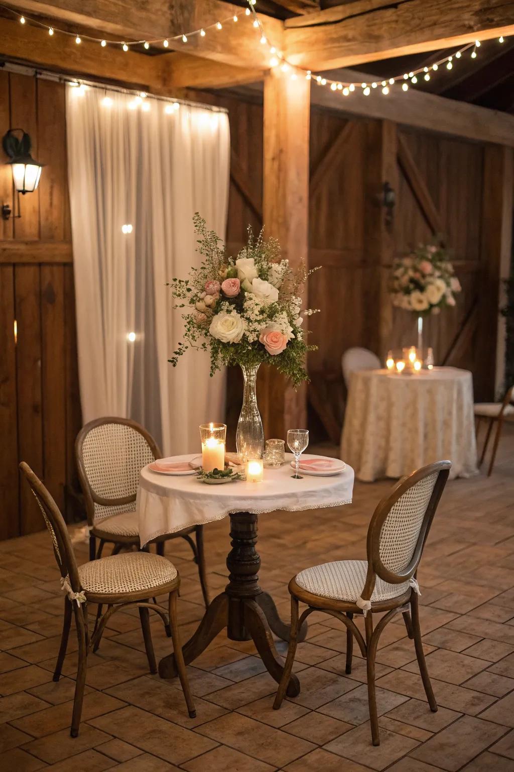 Bistro sets create intimate spots for conversation.