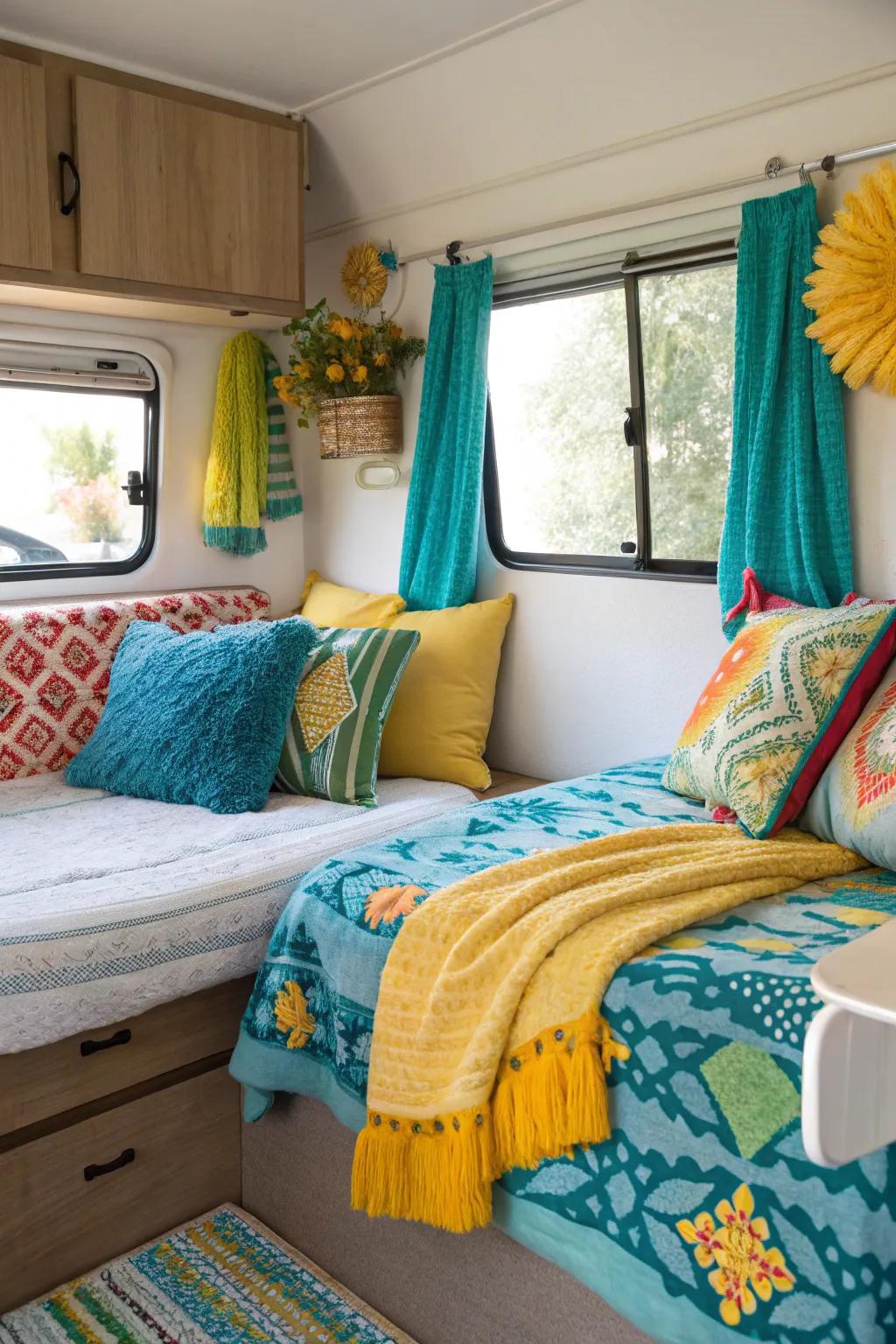 A splash of color injects lively energy into your RV bedroom.