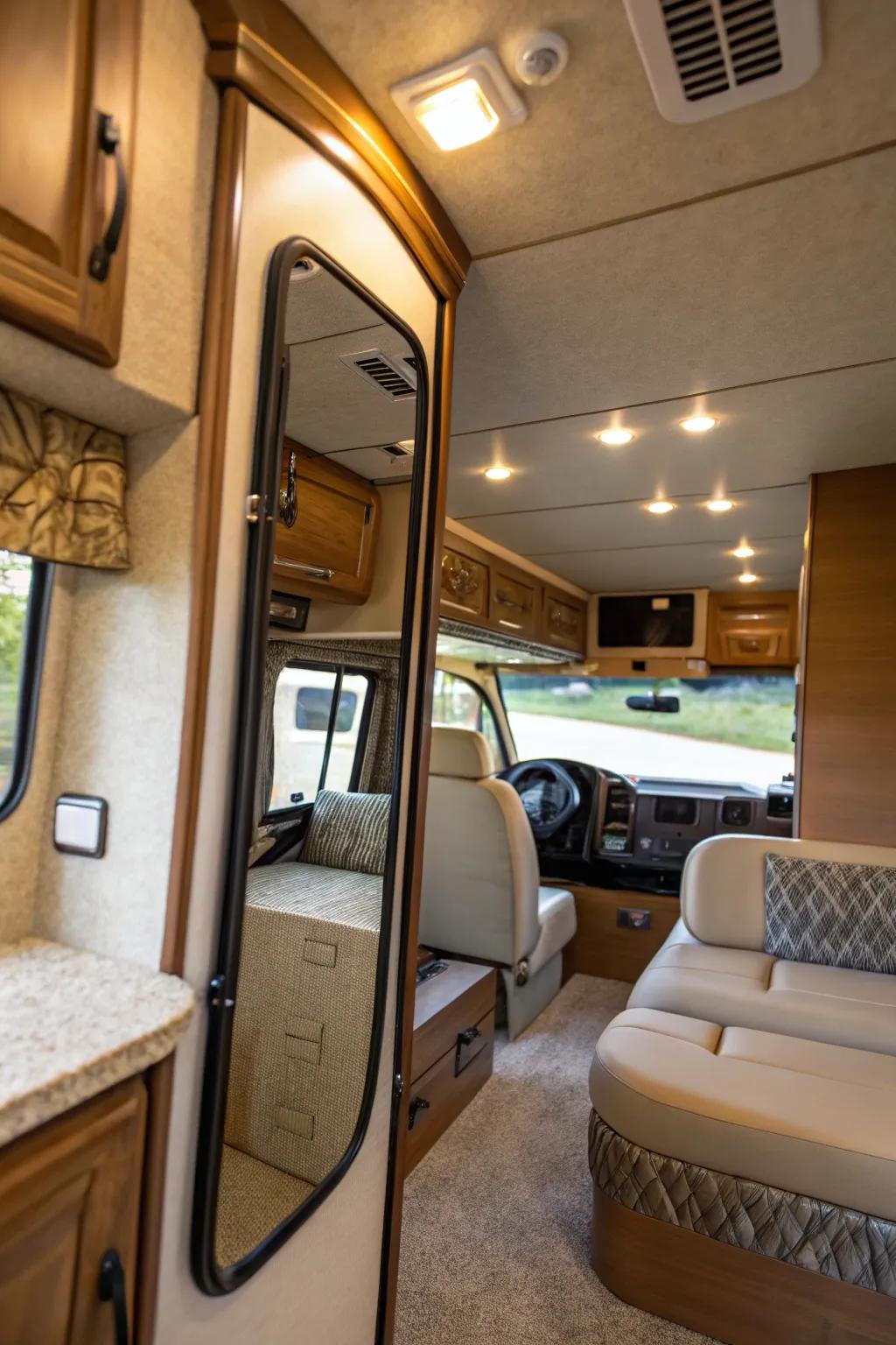 Mirrors are a game-changer, enhancing the sensation of space and light in your RV.