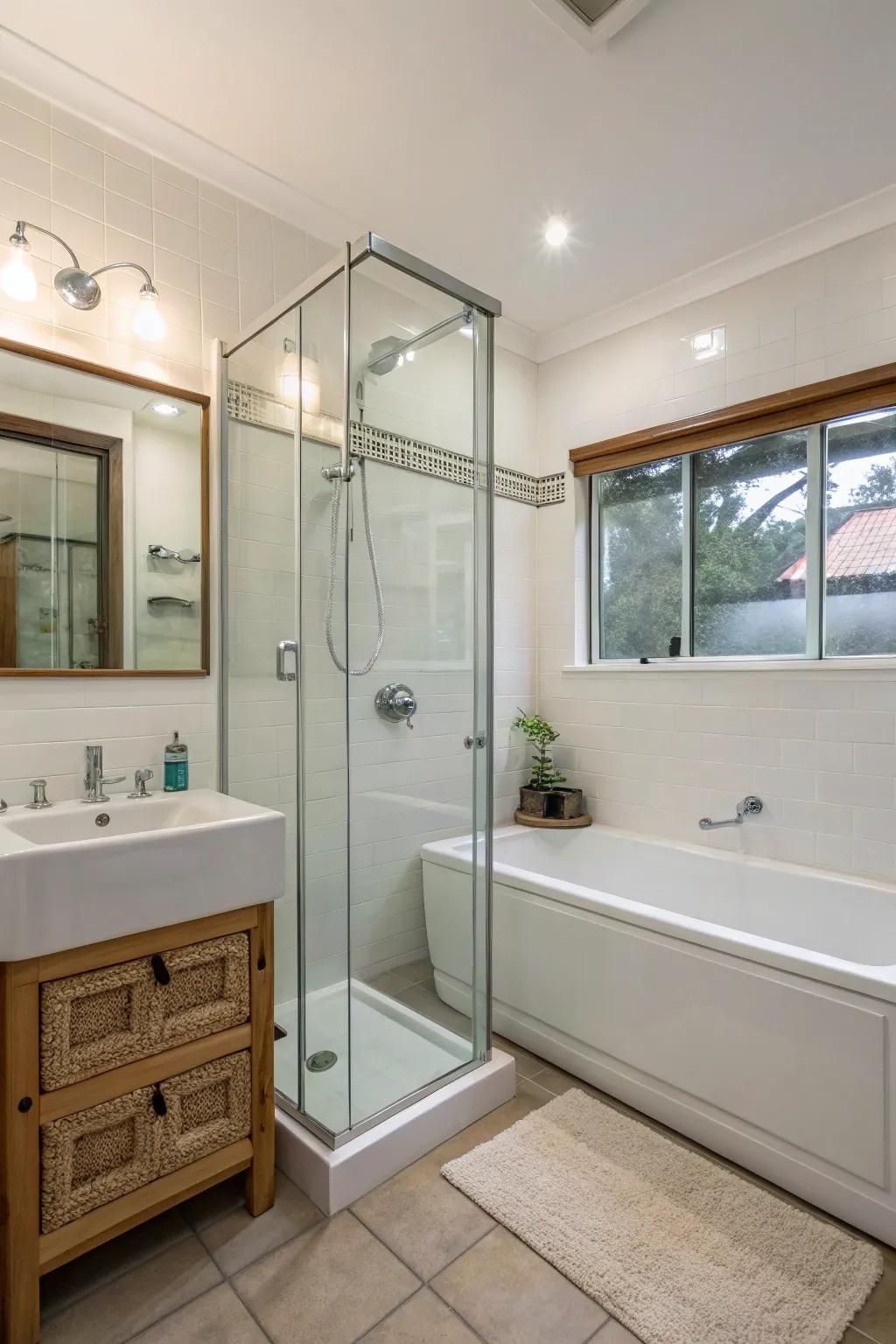 Fluent transition with a glass and tub combination.