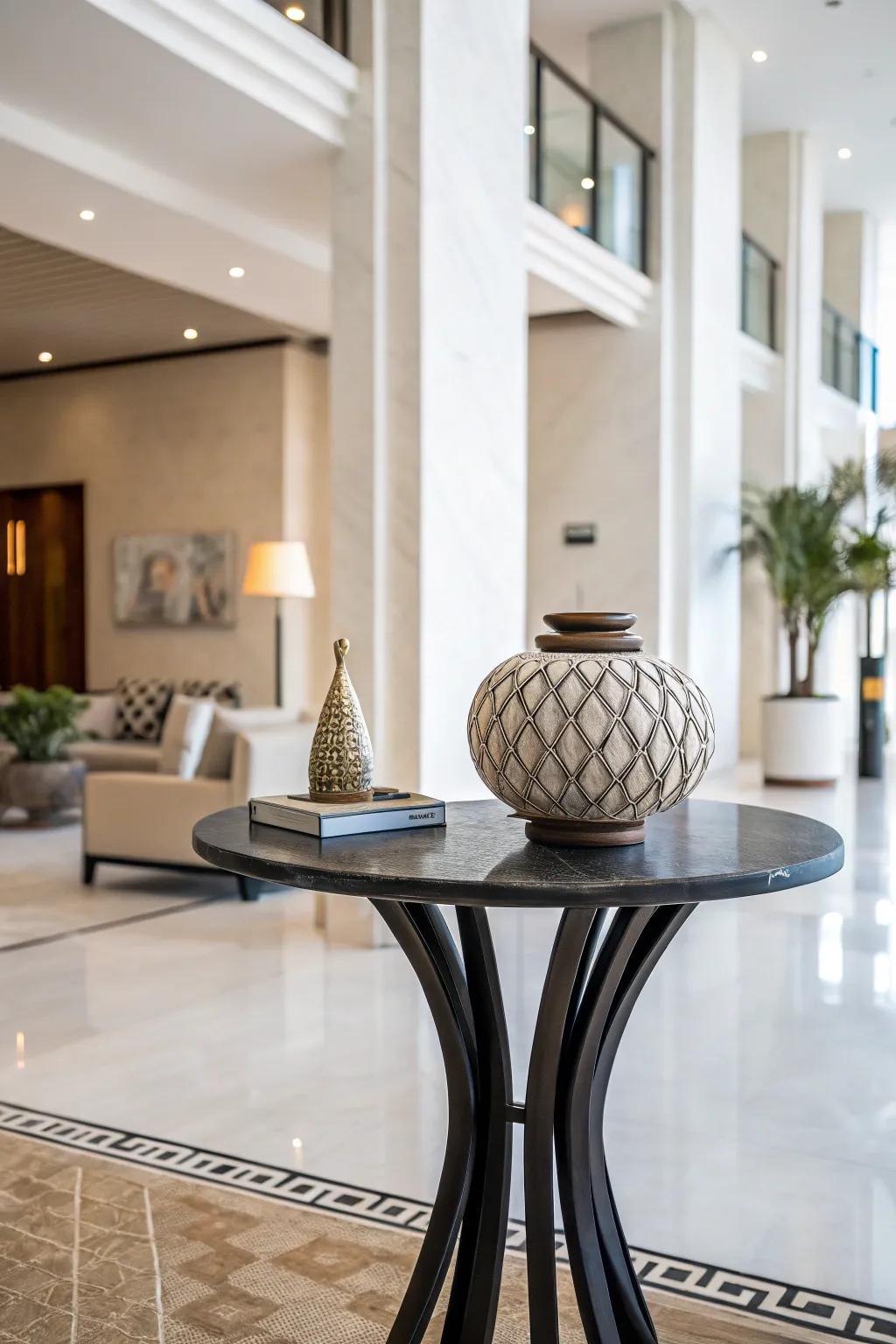 A bold focal piece grounds the accent table decor.