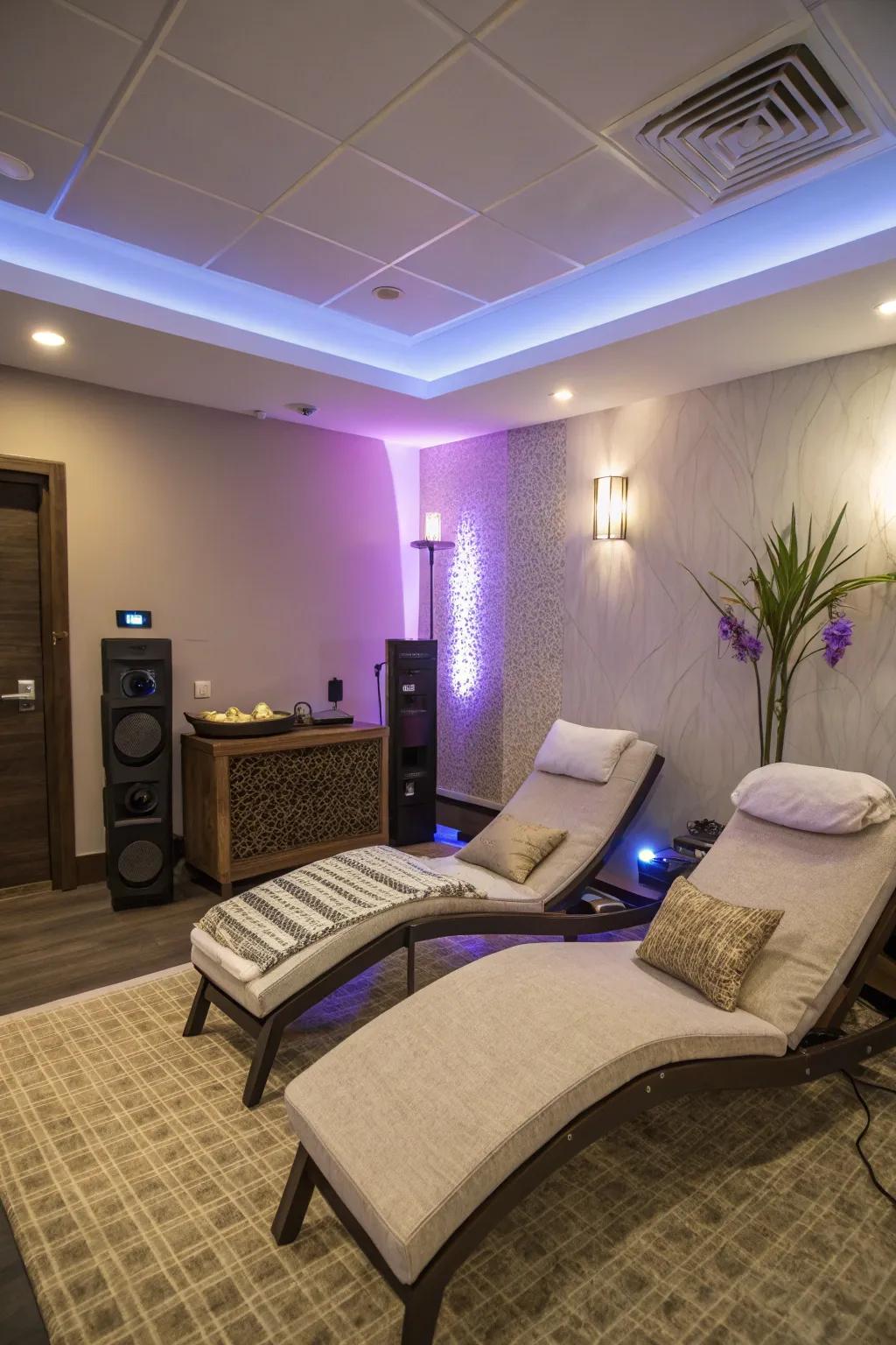 Personalizable aspects such as illumination and music within a spa area