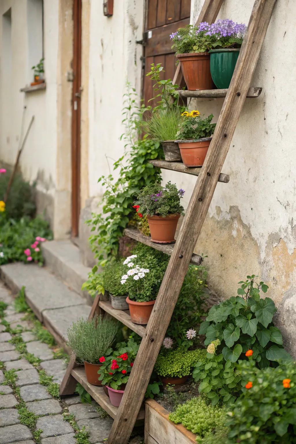 Ladder gardens furnish an exclusive skyward gardening remedy.
