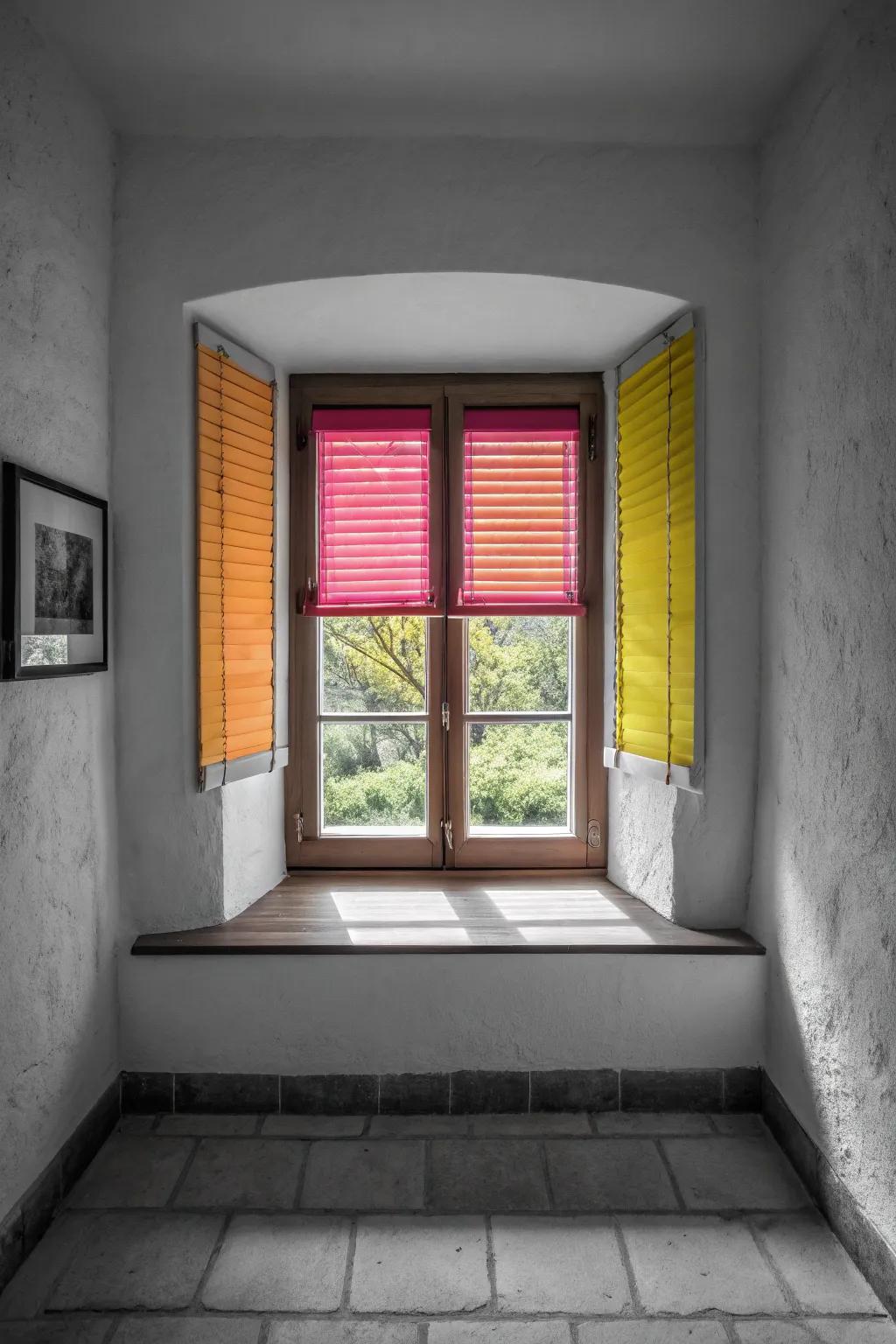 Contrasting window coverings cause small windows to be noticed.