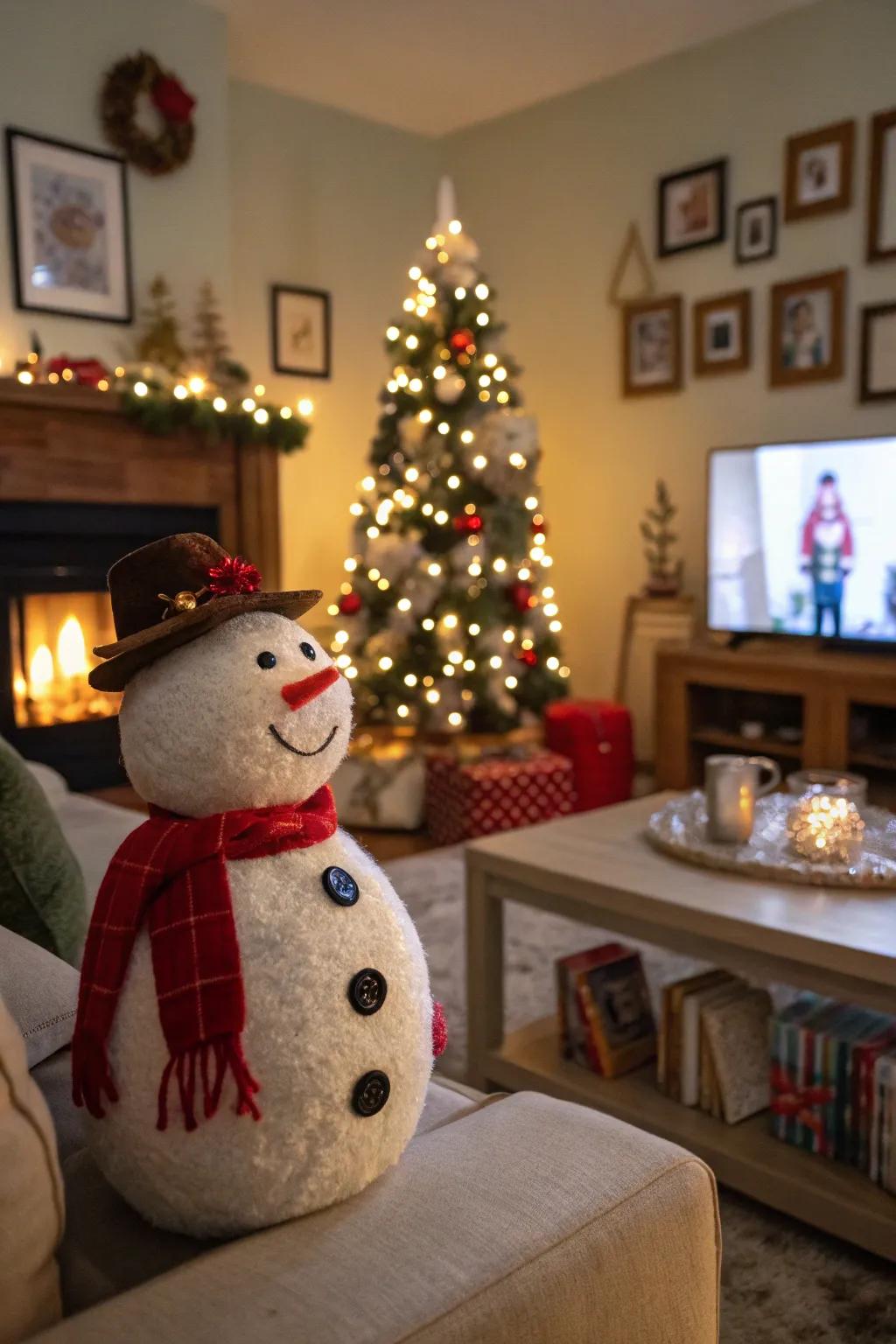 An interior felt Frosty transporting warmth to Yuletide décor.