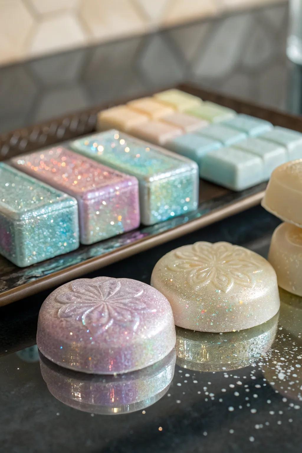 Luxurious soaps with a captivating sparkle shimmer.