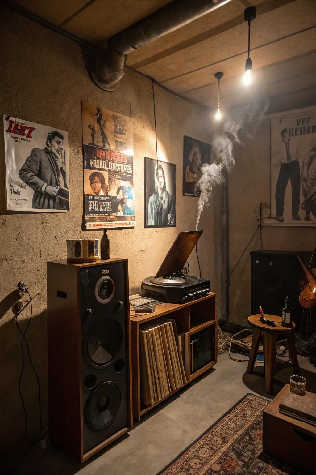 A vintage sound system brings music to life in your speakeasy.