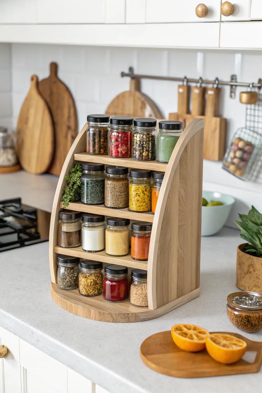 A half-moon rack injecting appeal into the kitchen.
