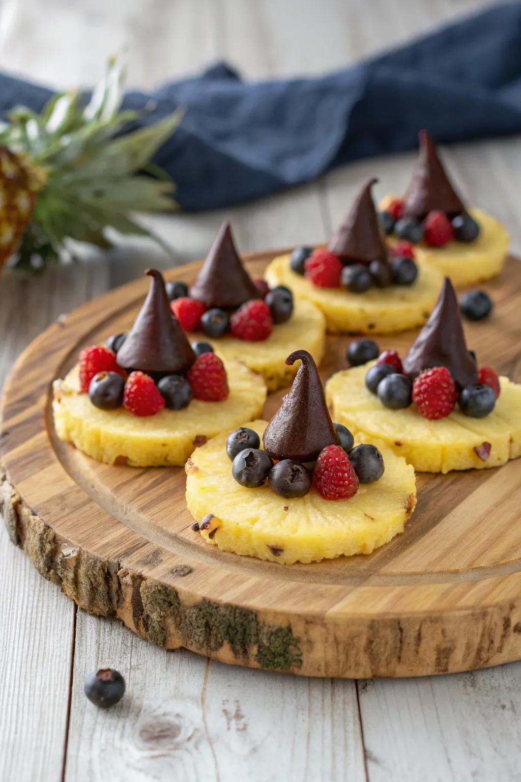 Witch hat pineapples conjuring some All Hallows' Eve sorcery.